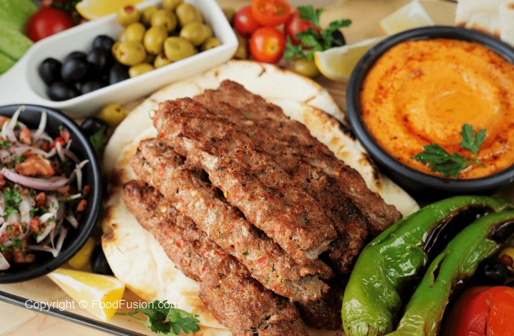 Lebanese platter With Adana kabab &amp; Roasted pepper Hummus Food Fusion